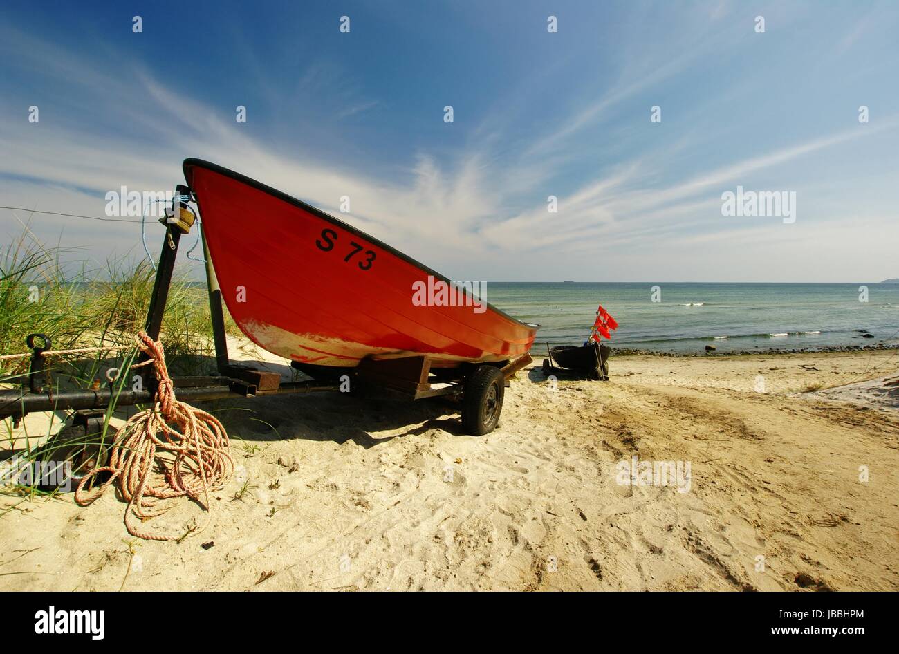 fishing boat on the beach of göhren,southeast rügen Stock Photo