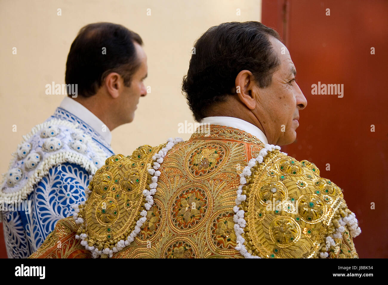 ALMENDRALEJO, SPAIN, AUGUST 15: Two lancers waiting before begin the bullfight, on August 15, 2009 in Almendralejo, Spain Stock Photo