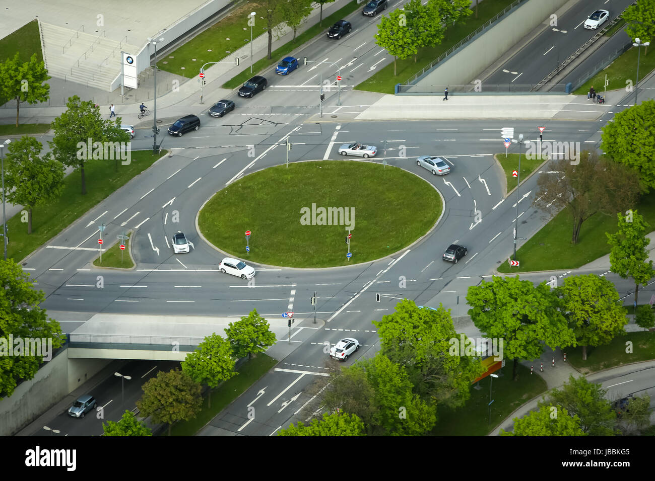 MUNICH, GERMANY MAY 6, 2017 An aerial view of a roundabout in