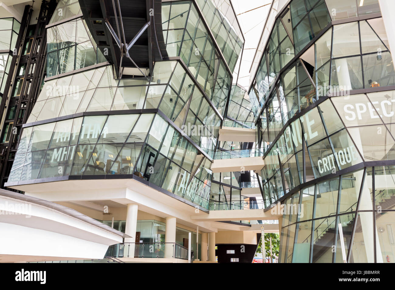 Singapore - FEB 15: Architecture of  Lasalle College building on FEB 15, 2014. This is one of the most popular Art Collage in Singapore founded in 1984 by De La Salle. Stock Photo