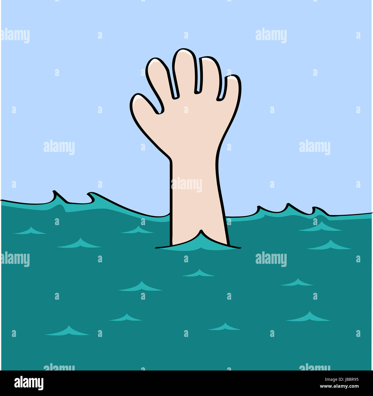 Cartoon illustration showing a hand desperately waiting for help as a ...