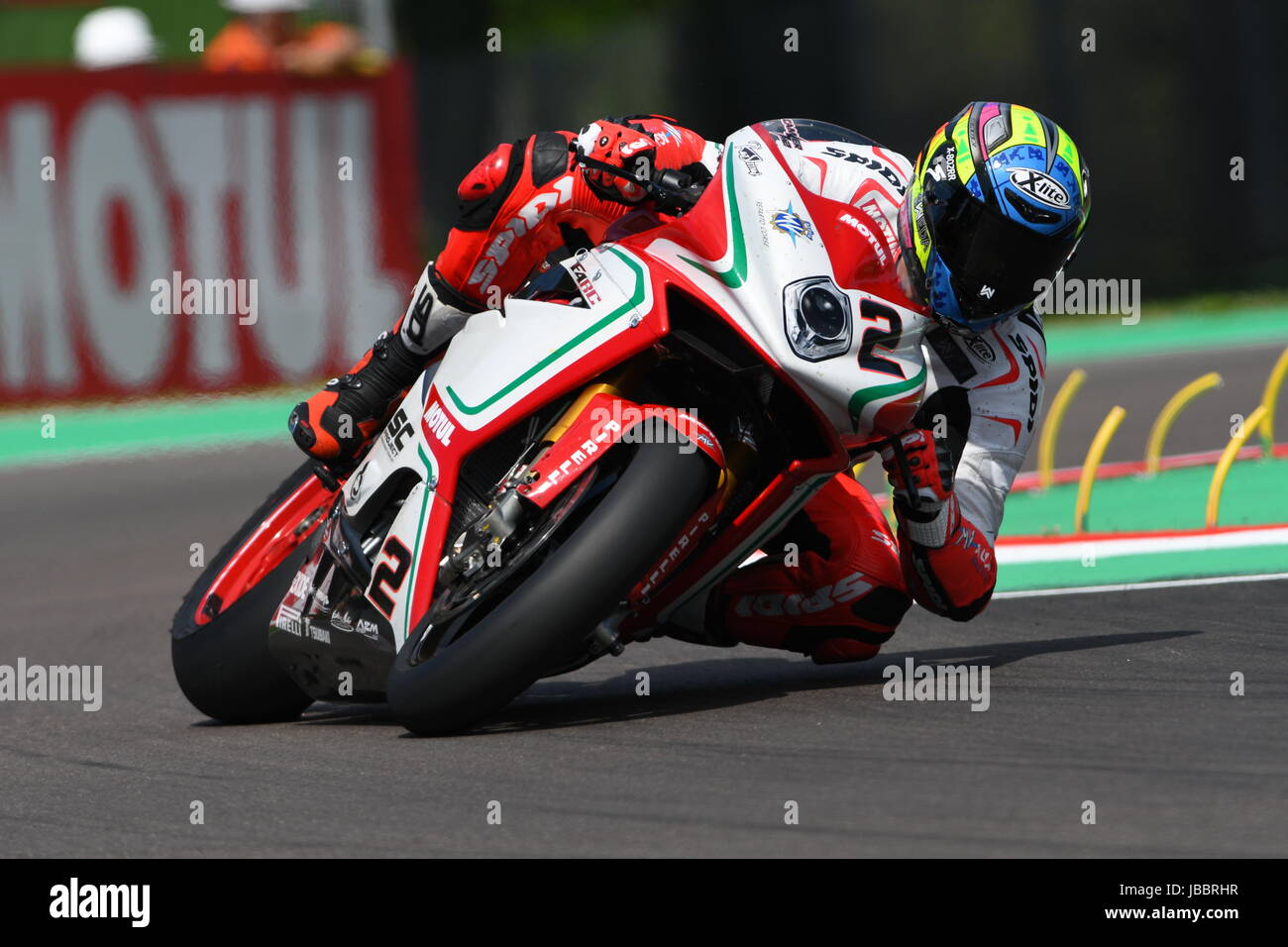 San Marino, Italy - May 12, 2017: Leon Camier GBR MV Agusta 1000 F4 MV Agusta Reparto Corse in action during the qualifying session on May 12, 2017 in Stock Photo