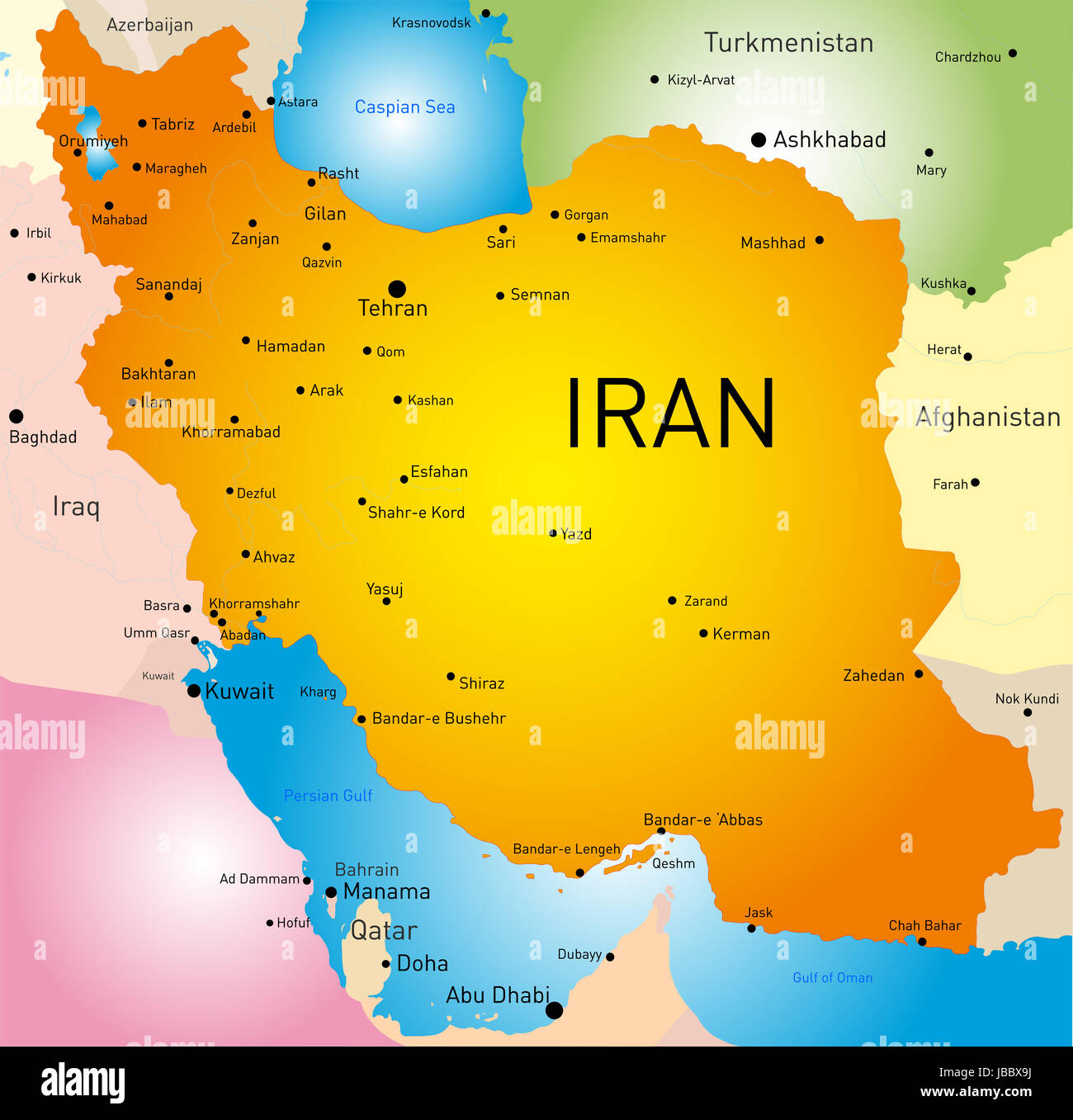 vector detailed map of Iran country Stock Photo