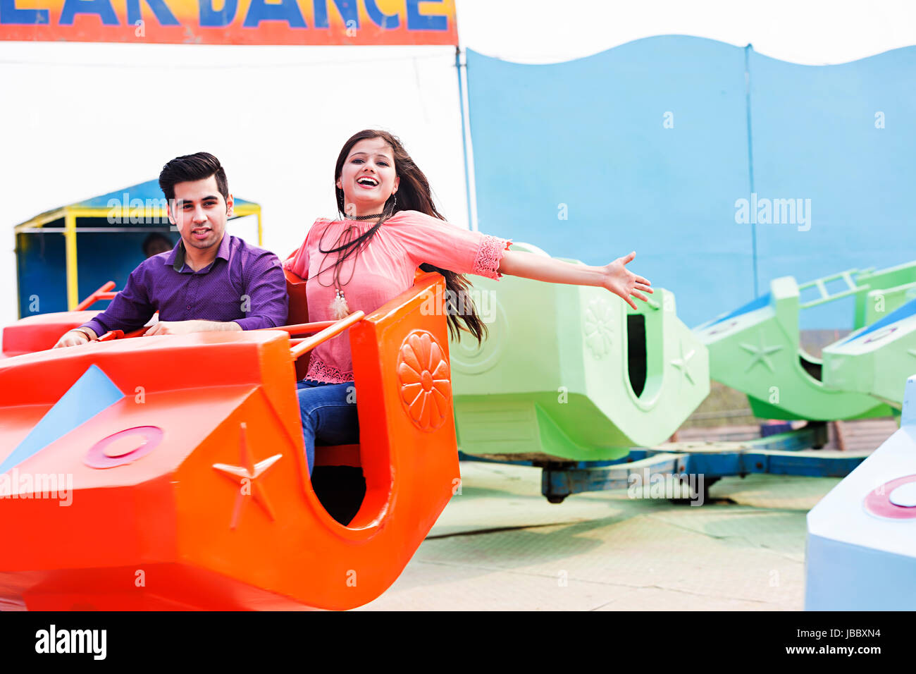 2 Teenager Friend Riding Jhula Happy Fun Cheerful Amusement Park Stock ...