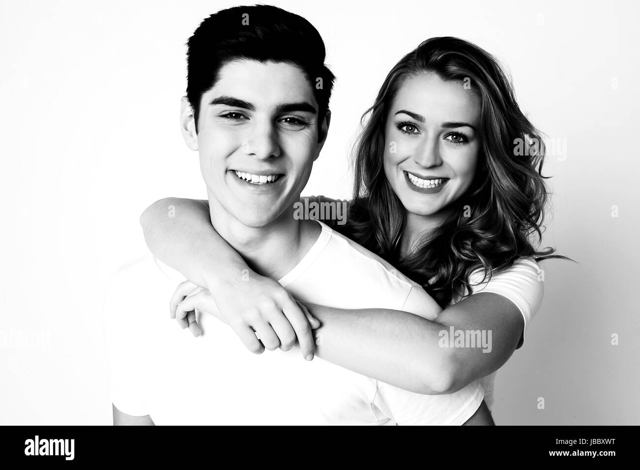 Black and white image of a happy romantic young couple Stock Photo