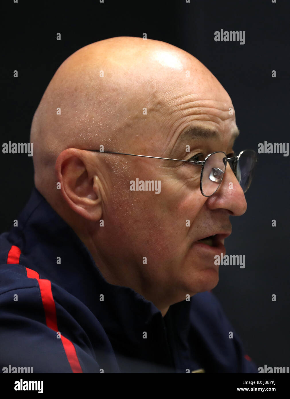 Serbia Head coach Slavojub Muslin during a press conference at the FA Sports Centre, Stara Pazova, Belgrade. Stock Photo