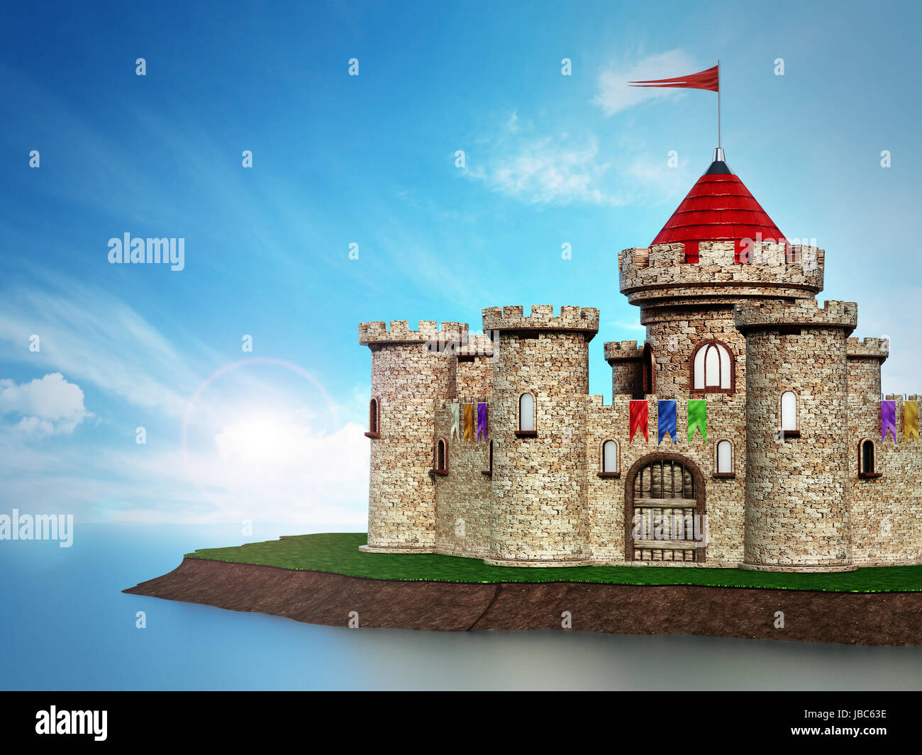 Fantastic medieval castle under dramatic blue sky Stock Photo - Alamy