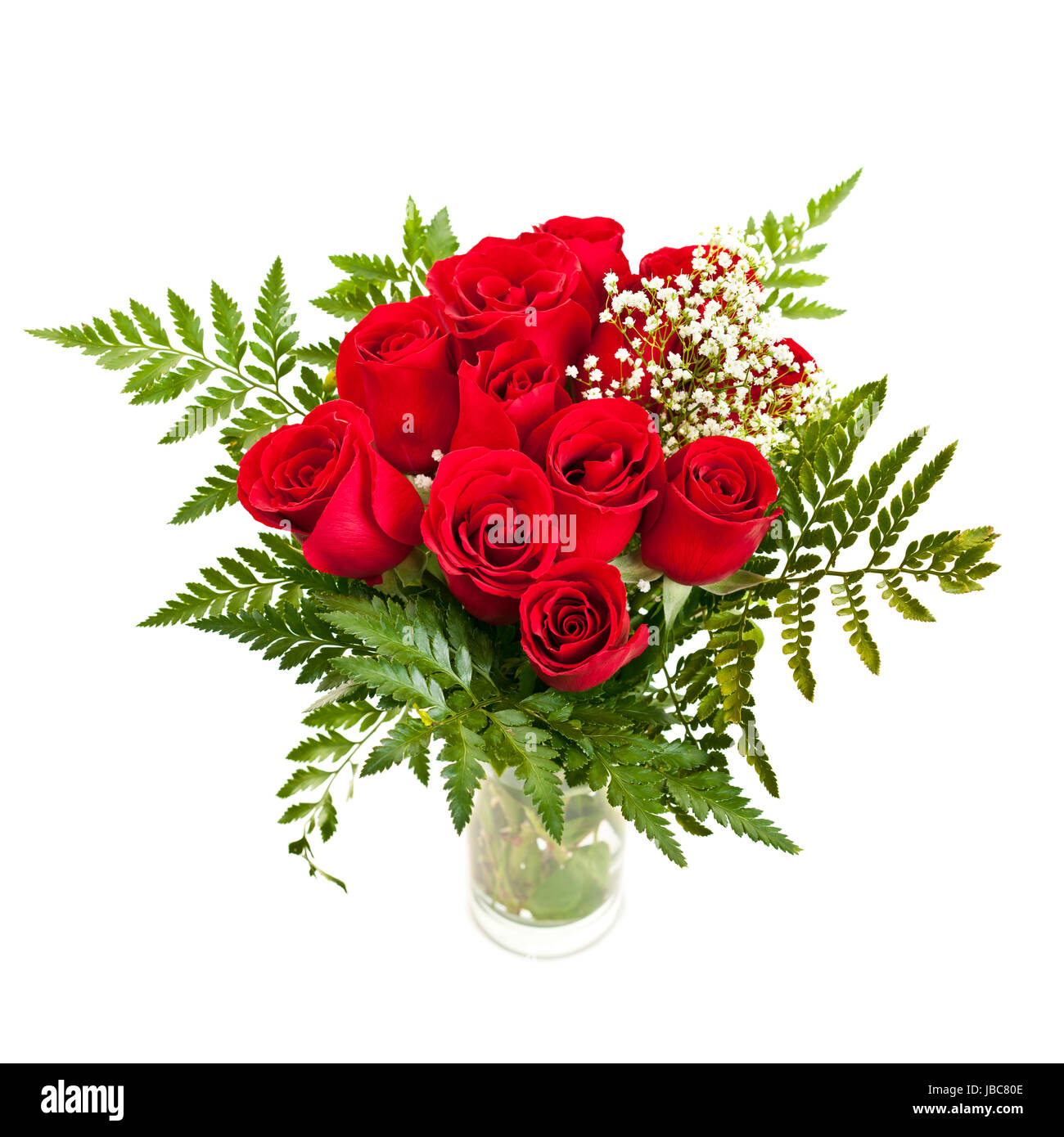 Bouquet of fresh red roses in a vase isolated on white background Stock ...