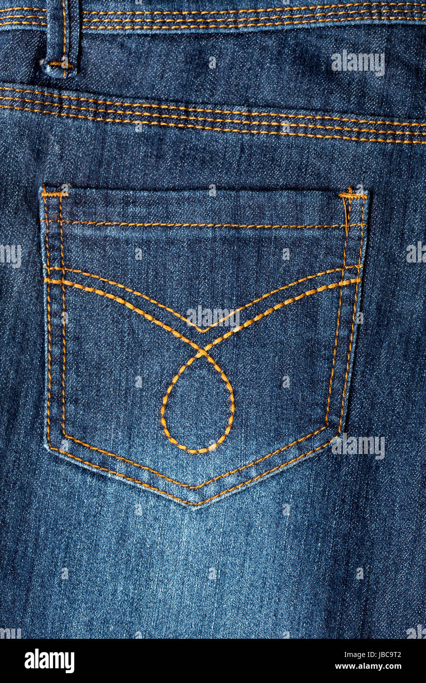 Closeup image of a denim jeans, back pocket Stock Photo - Alamy