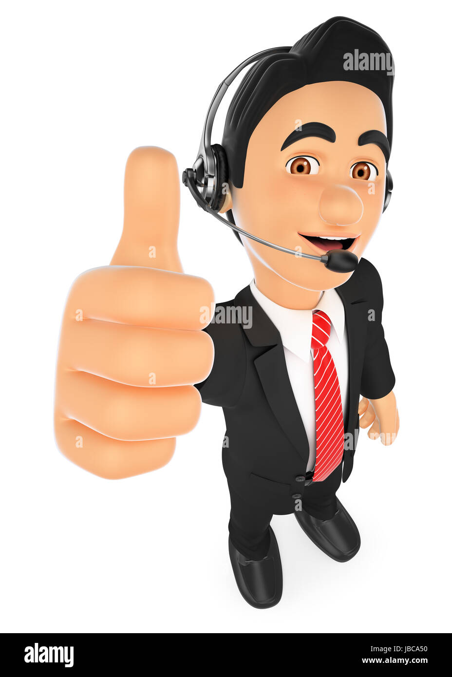 3d working people illustration.  Call center employee with thumb up. Isolated white background. Stock Photo