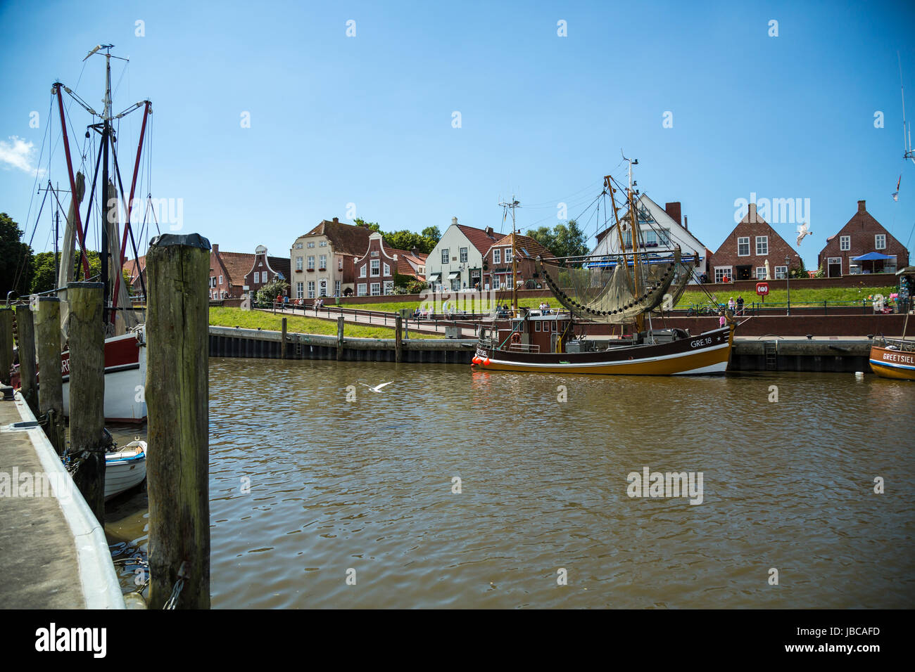 Greetsiel, Germany, fishing tackle in Greetsiel harbor Stock Photo