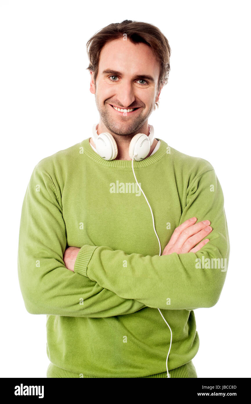 Young man with headphones around his neck hi-res stock photography and ...