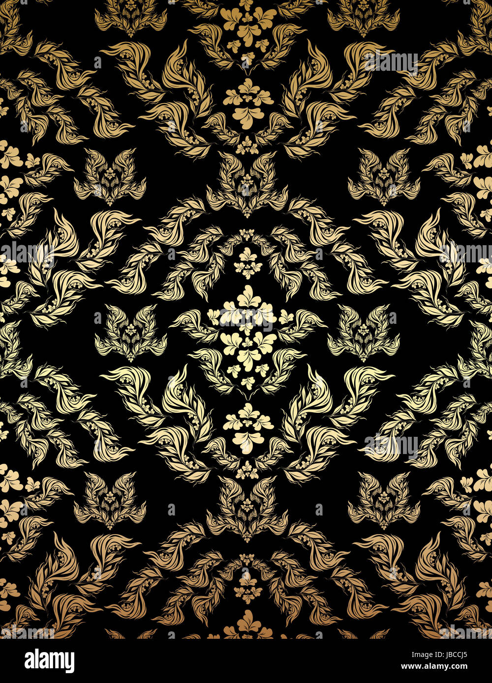 Vector decorative golden seamless floral ornament on a black background ...