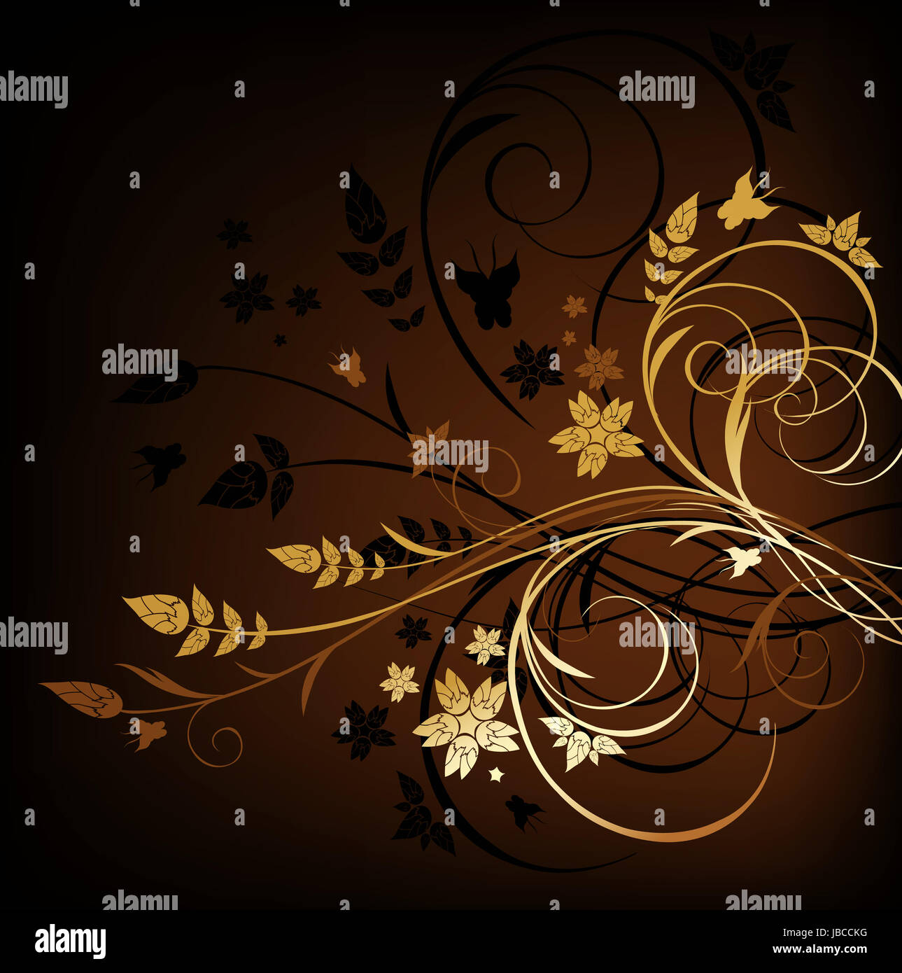 Grunge brown and gold floral background with butterfly Stock Photo Alamy