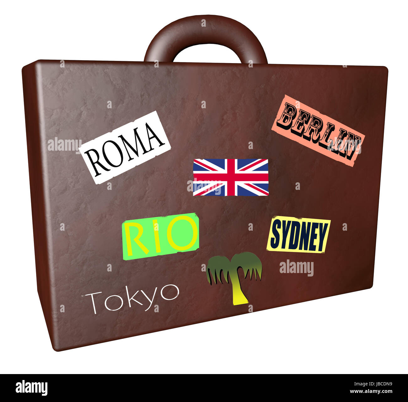Leather travel suitcase isolated over white, 3d render Stock Photo - Alamy