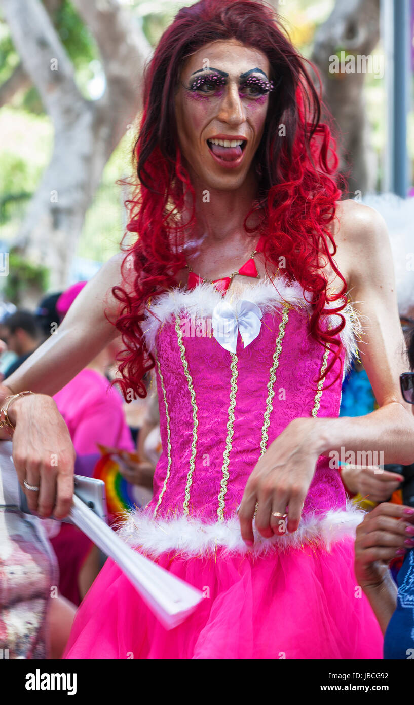Tel Aviv, Israel - June 9, 2017: Transgender guy at Gay Pride Parade Stock Photo