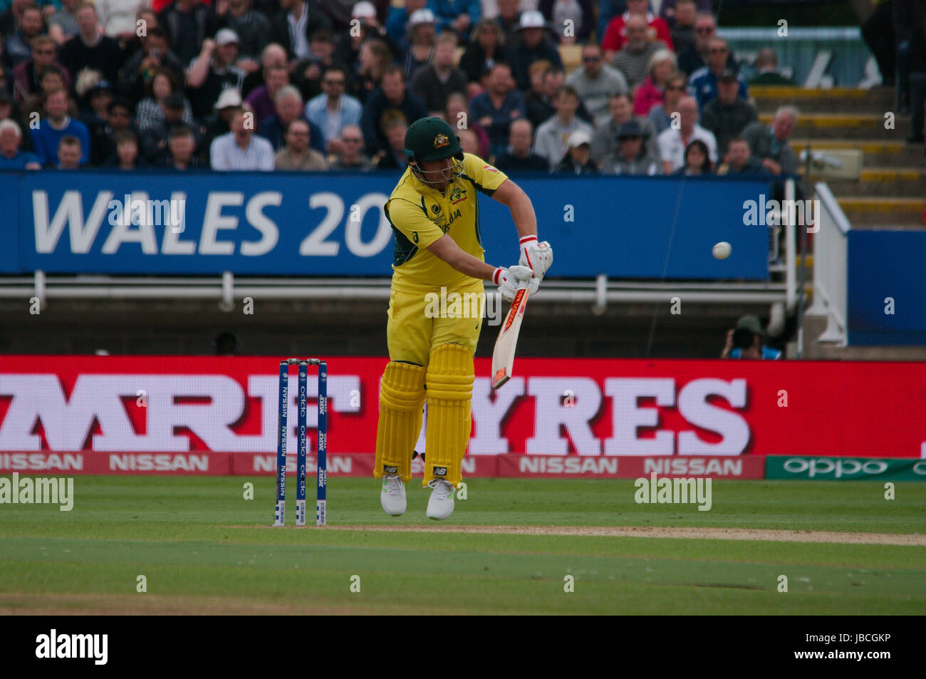 Birmingham, England, 10 June 2017. Aaron Finch batting for Australia against England in the ICC Champions Trophy Group A Match at Edgbaston. Credit: Colin Edwards/Alamy Live News. Stock Photo