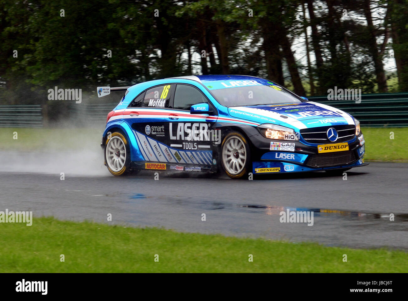 Dalton On Tees, UK. 10, June, 2017. Aiden Moffat driving car number 16, the Mercedes-Benz A-Class for Laser tools racing at the Dunlopr MSA British Touring Car Championship at Croft Circuit. Driving in heavy rain on the Dunlop MSA British Touring Car Championship Free Practice. © Rob Chambers/ Alamy Live News Stock Photo