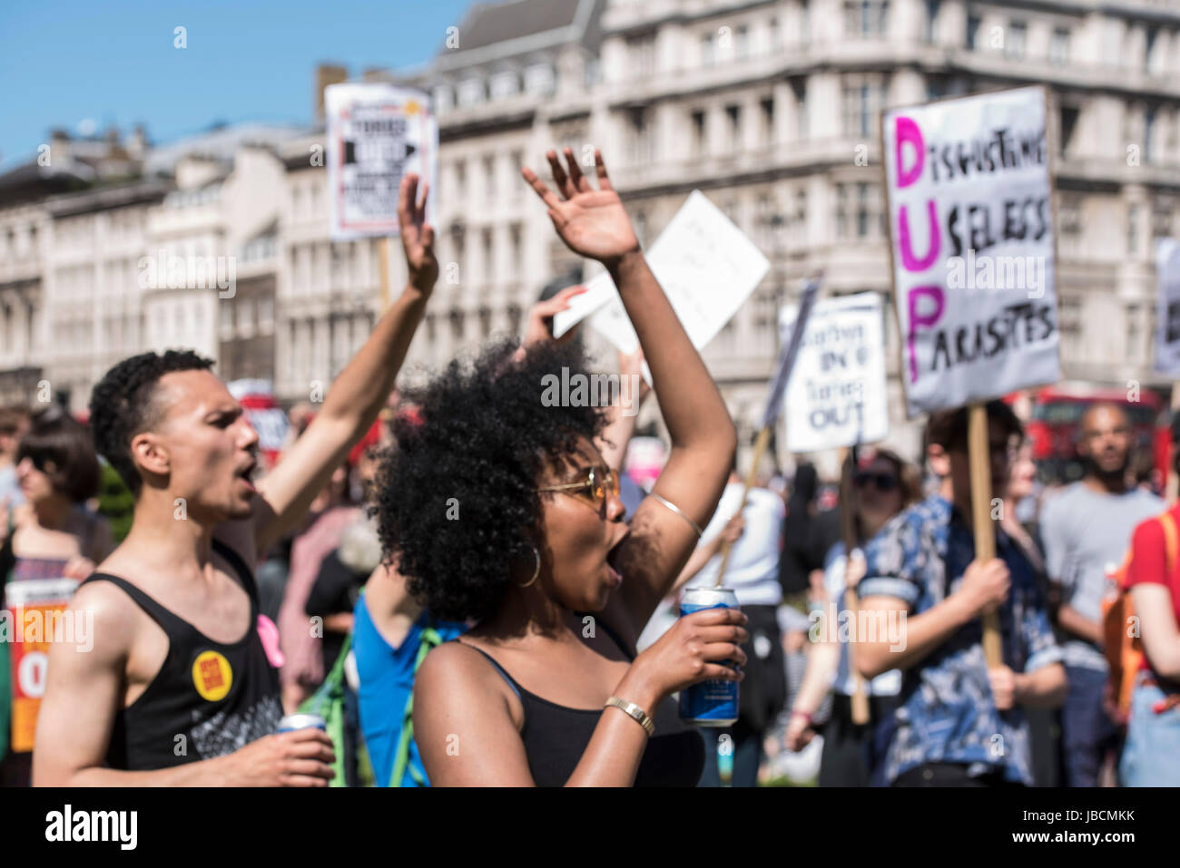 London, UK, 10th June 2017 protesters at the May has to go party and protest, Parliament Square, Westminster. Credit: Ian Davidson/Alamy Live News Stock Photo