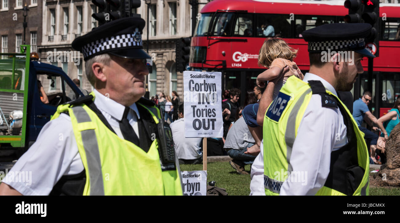 London, UK, 10th June 2017 placards at the May has to go party and protest, Parliament Square, Westminster. Credit: Ian Davidson/Alamy Live News Stock Photo