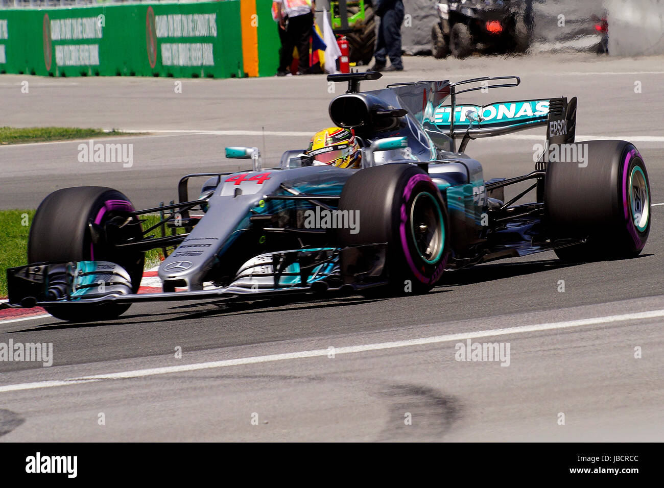Montreal, Canada. 10th June, 2017. Formula One driver Lewis Hamilton during a qualifing lap at the Montreal Grand Prix. Credit: Mario Beauregard/Alamy Live News Stock Photo