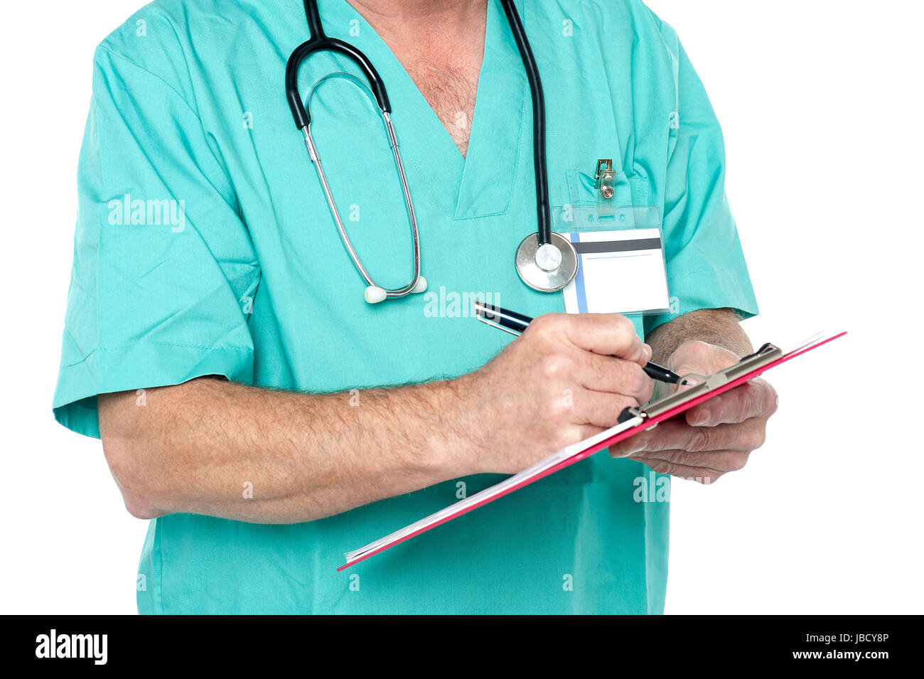 Medical expert jotting down case sheet notes, cropped image Stock Photo