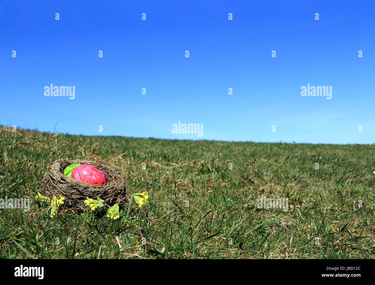 the easter basket in the meadow Stock Photo