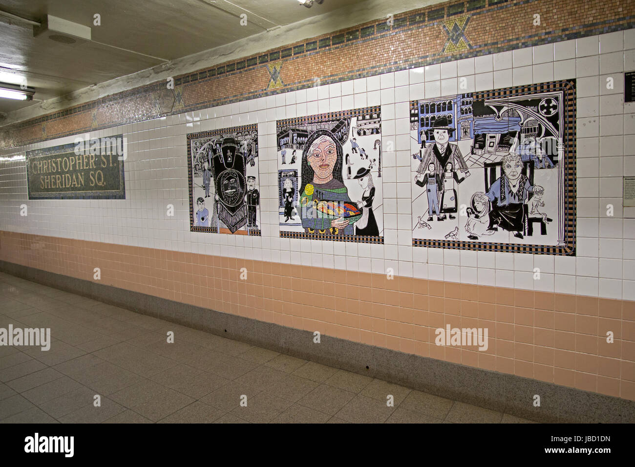 Subway art on the platform of the Christopher St. Sheridan Square subway station on the 1 line