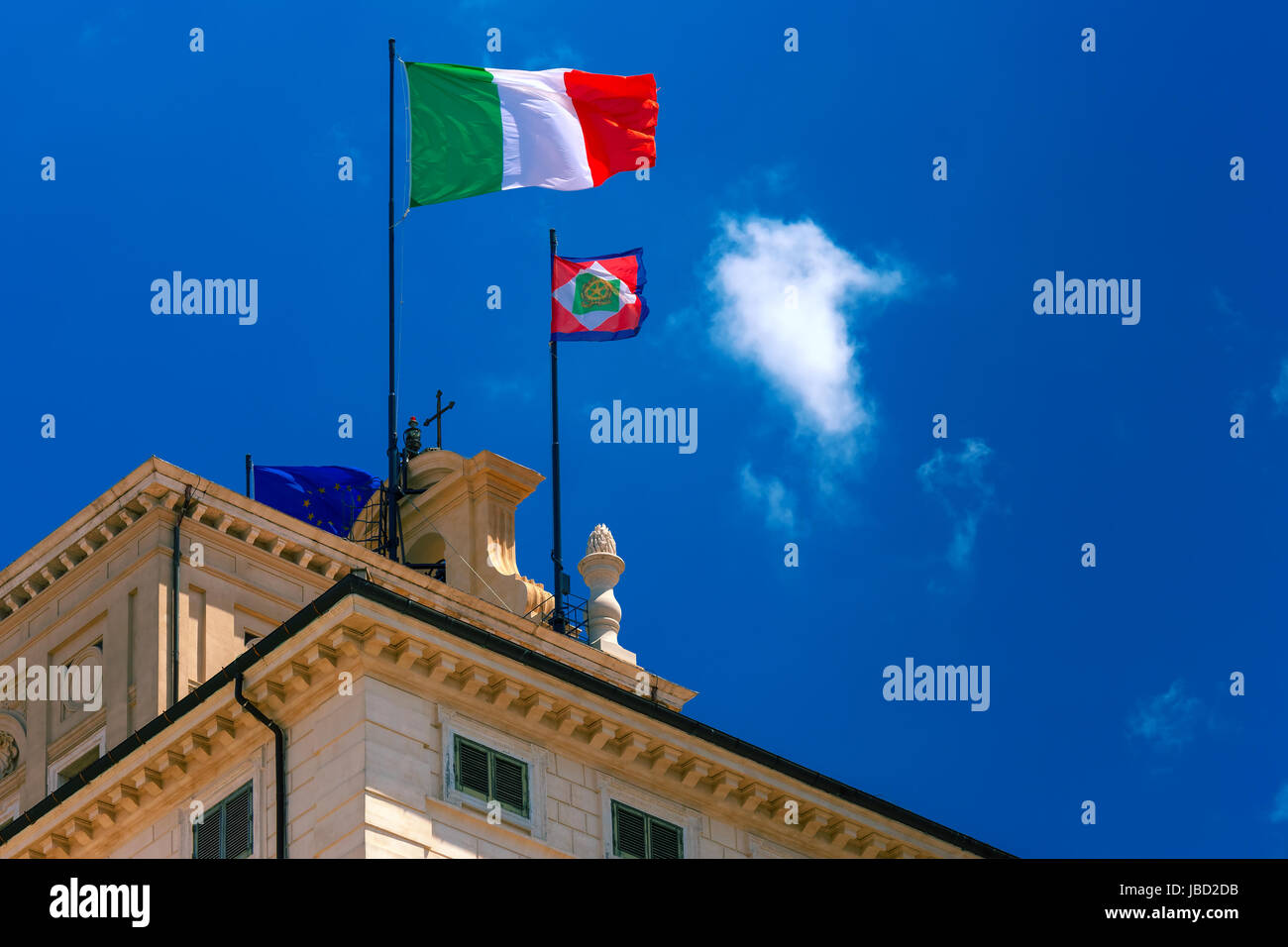 Italian flag and Presidential pennant, Rome, Italy Stock Photo