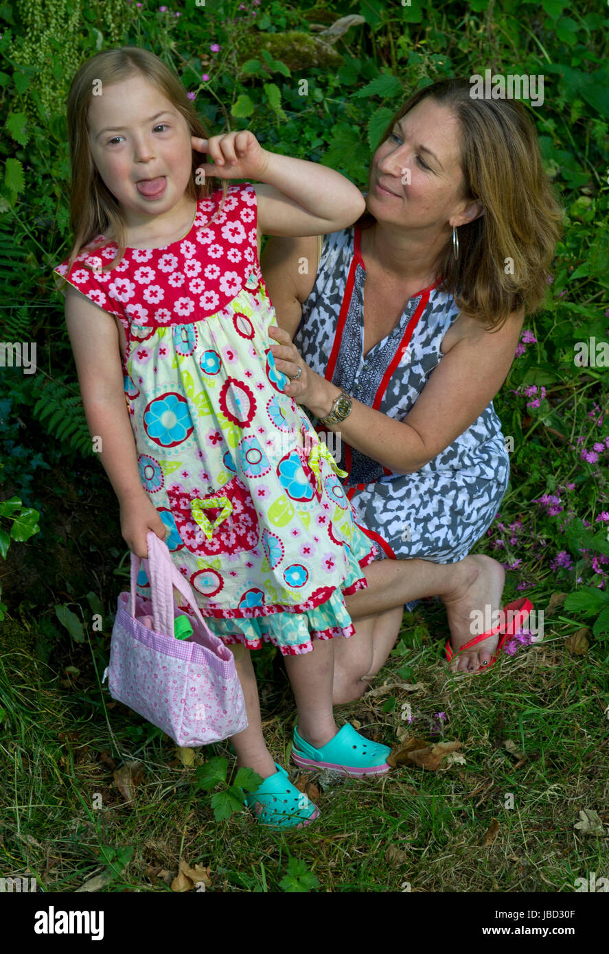 Down's Syndrome model, Natty (Natalie) Goleniowska with her mother Hayley. Stock Photo