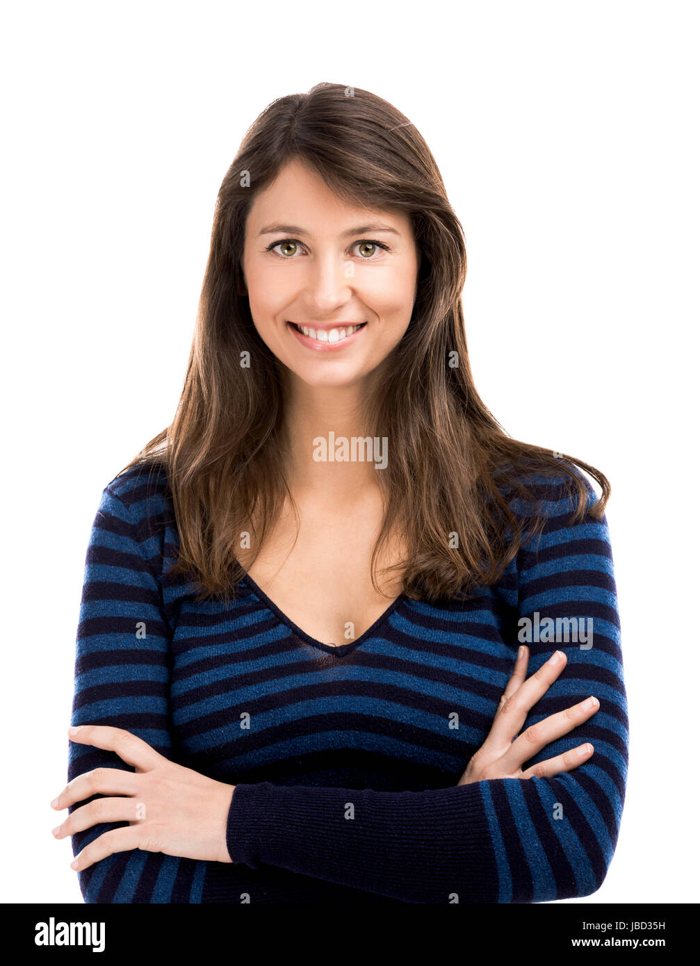Beautiful and happy woman smiling over a white background Stock Photo ...