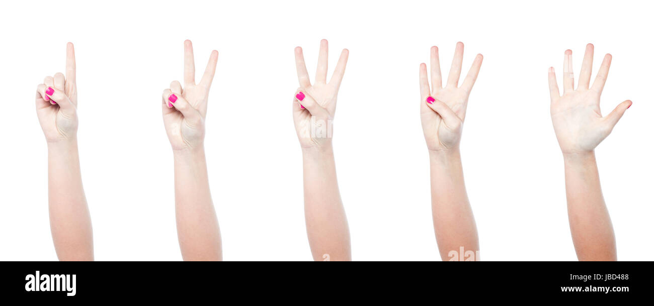 Girl showing four fingers hand hi-res stock photography and images - Alamy
