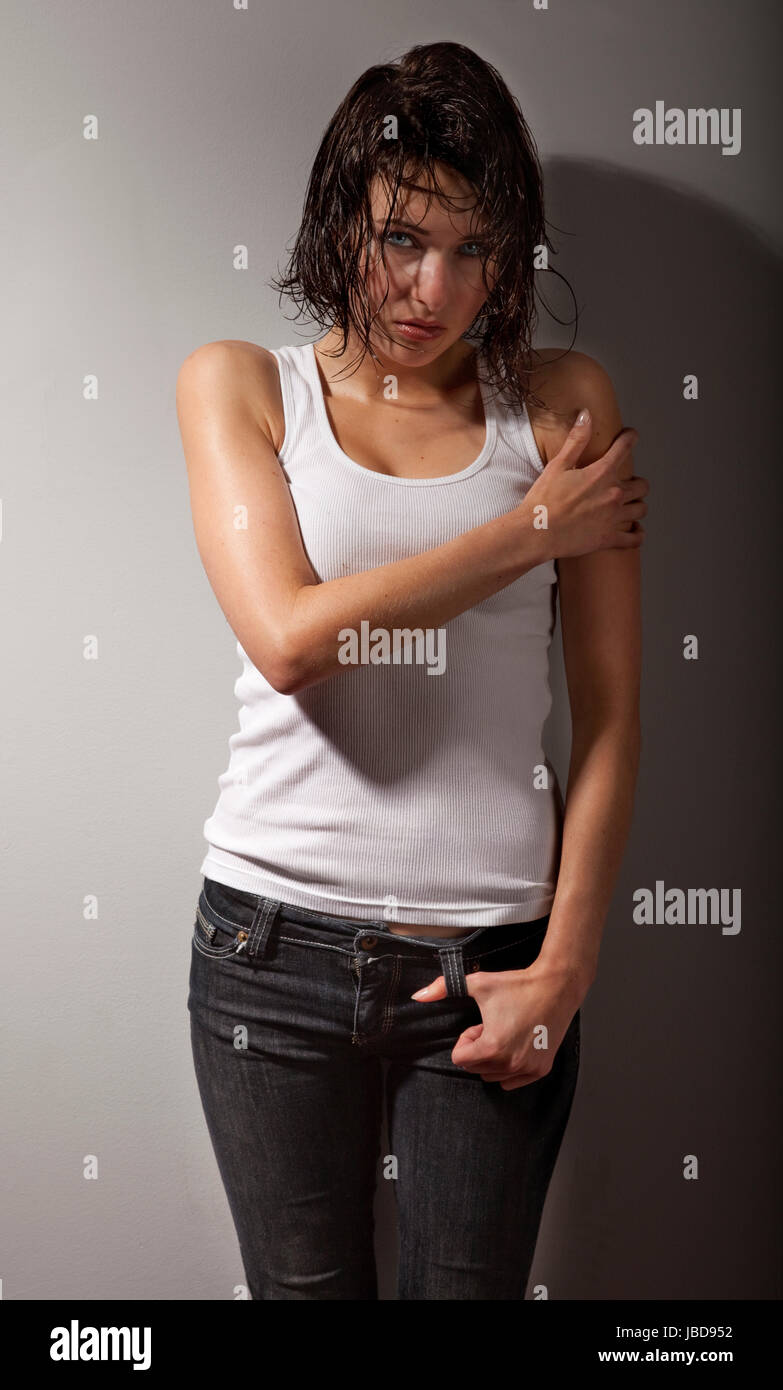 woman in wife beater