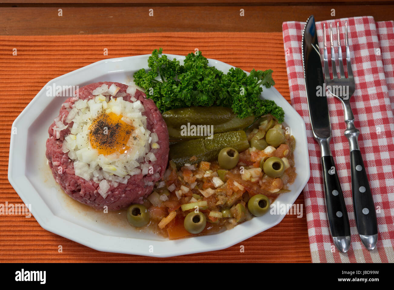 beefsteak tartare with tomato relish Stock Photo Alamy