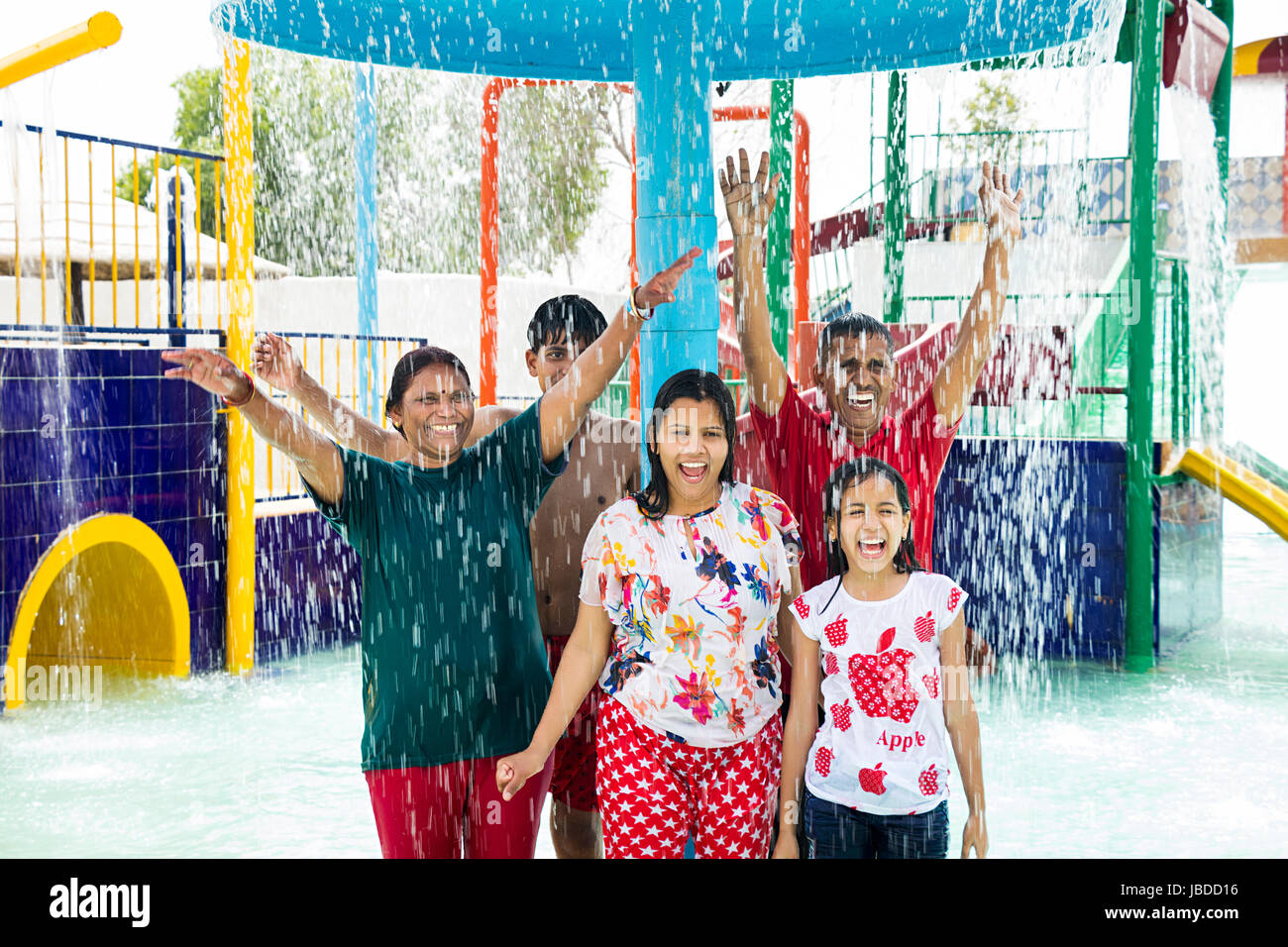Indian Family Water park Swimming Pool Vacations Holidays Enjoy Stock