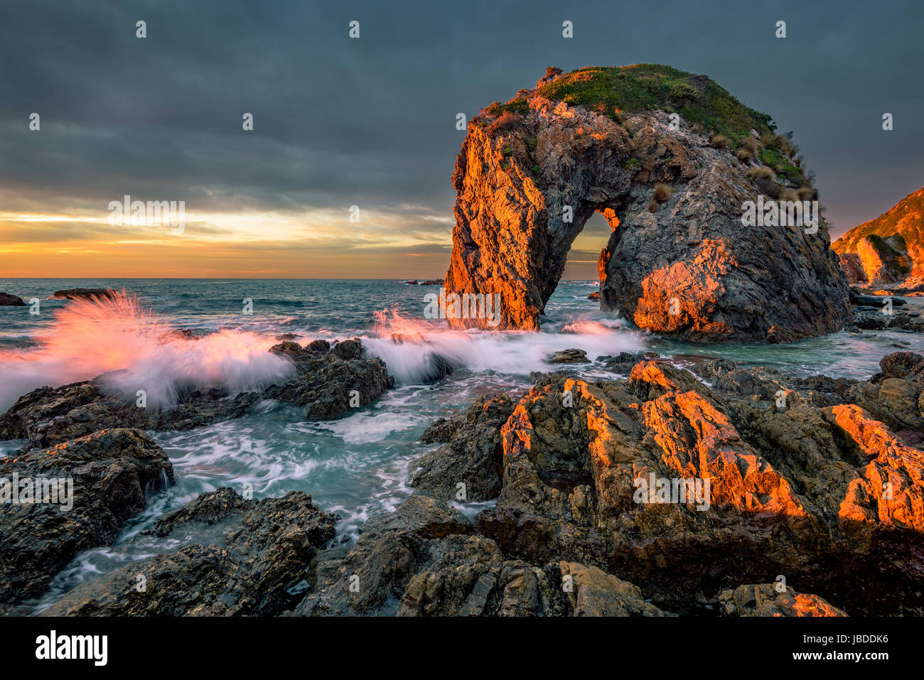 Suntrese at Horse Head Rock on the shore of New South Wales. Stock Photo