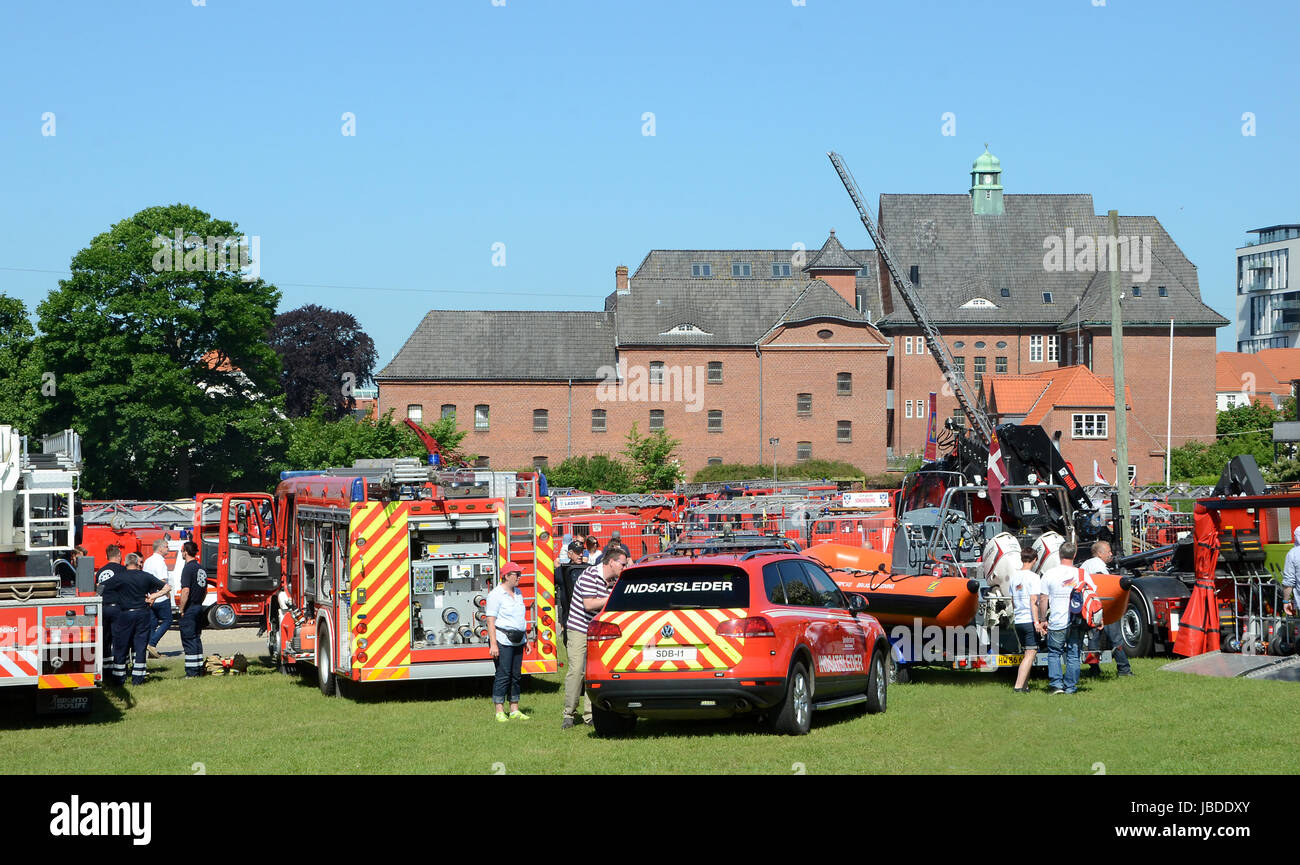 Sonderborg, Denmark - May 27, 2017: Firemen from all over Europe came together to the arrangement 'Feuerwehr Sternfahrt  2017' Stock Photo