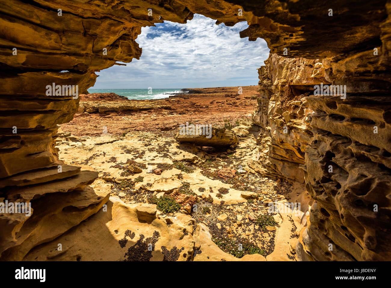 Arch at Quobba Coastline, Western Australia Stock Photo