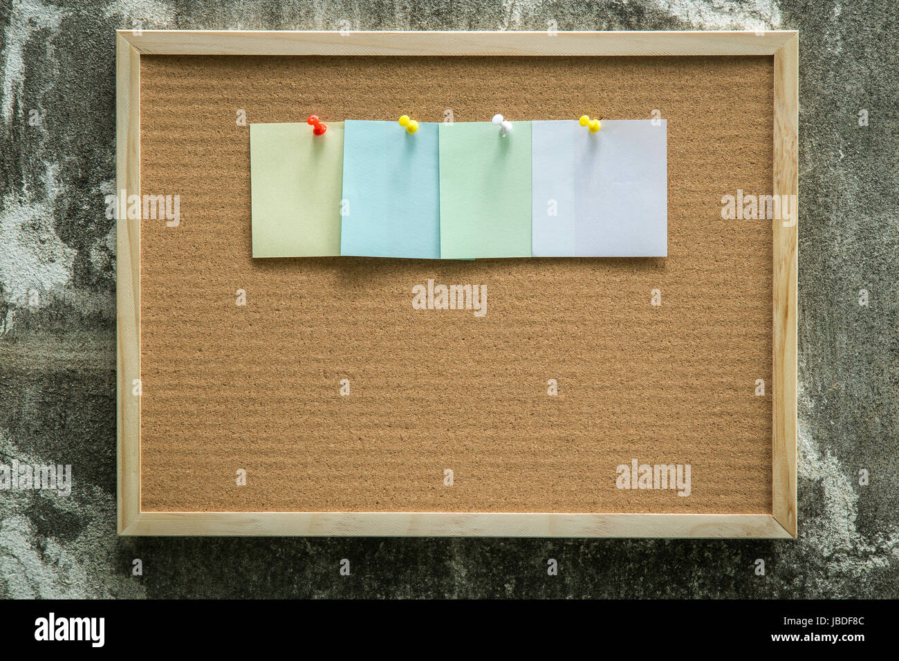 Paper note pin on cork board. Blank notes for add text message. sticker ...