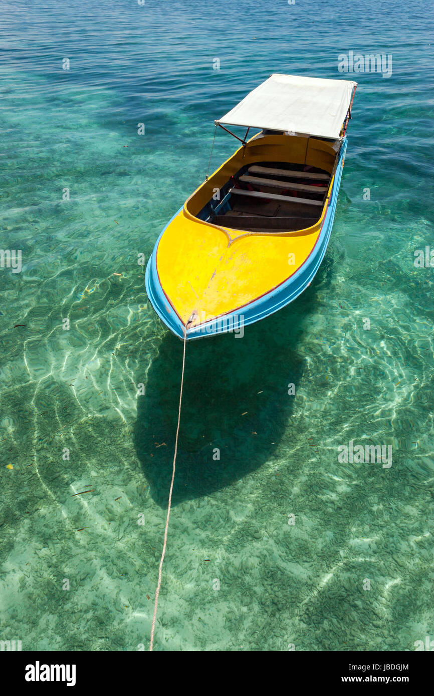 Sipadan Island Borneo Malaysia Colourful Boat Floating In Calm