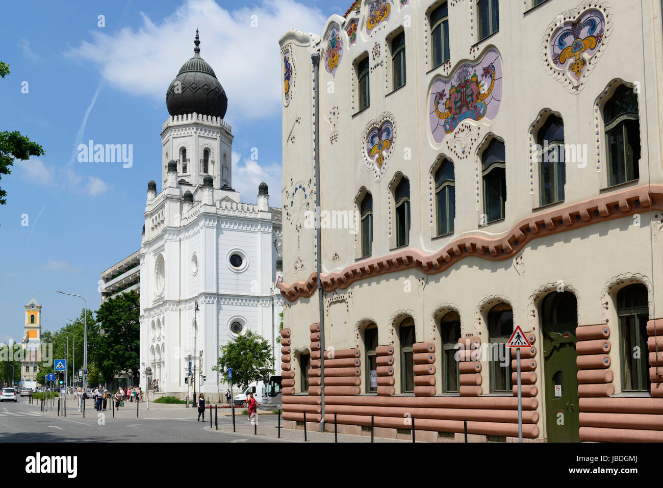 Hungary, Kecskemet. The Cifra Palota and Old Synagogue. Stock Photo