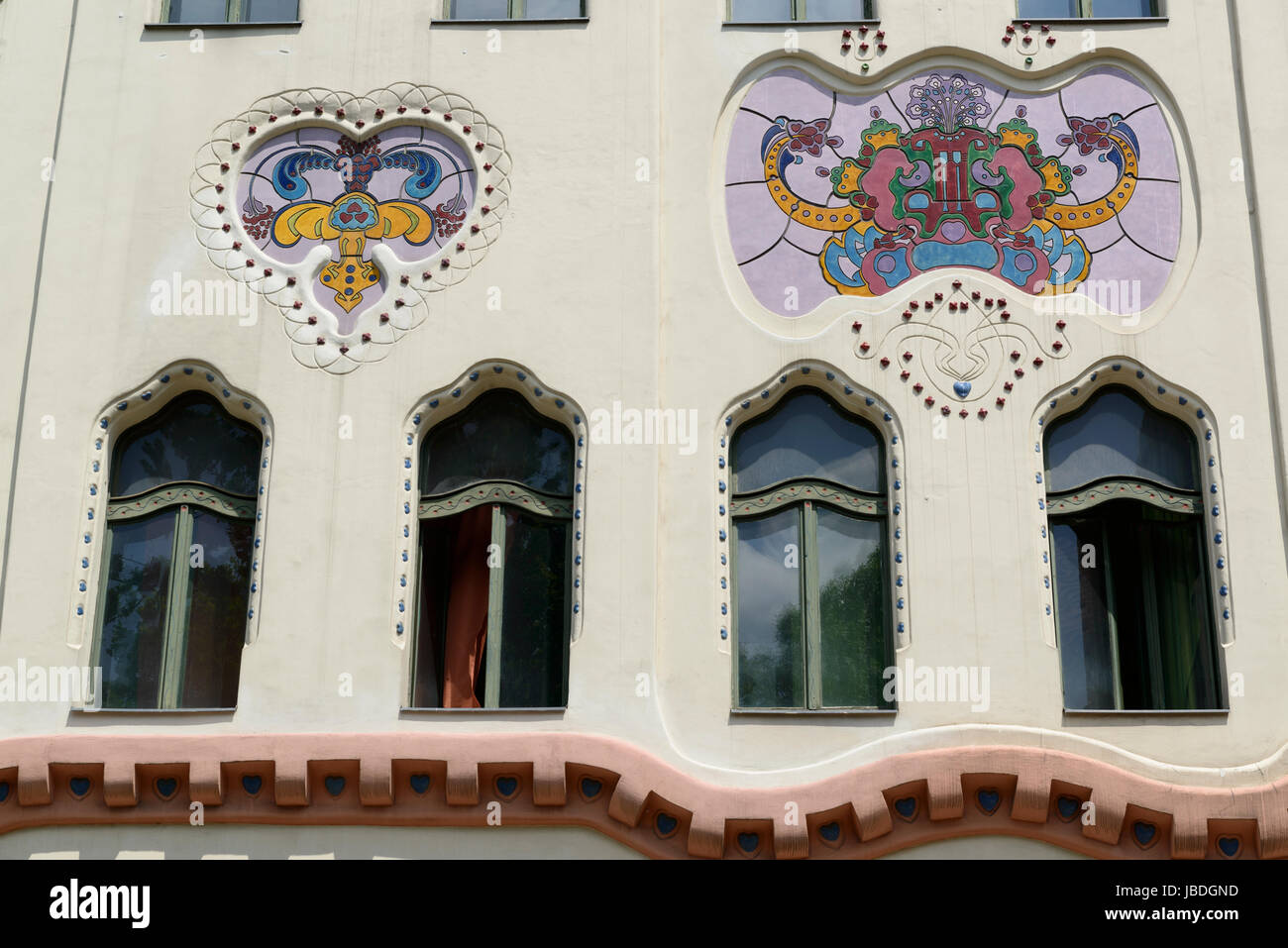 Hungary, Kecskemet. Detail of The Cifra Palota. Stock Photo