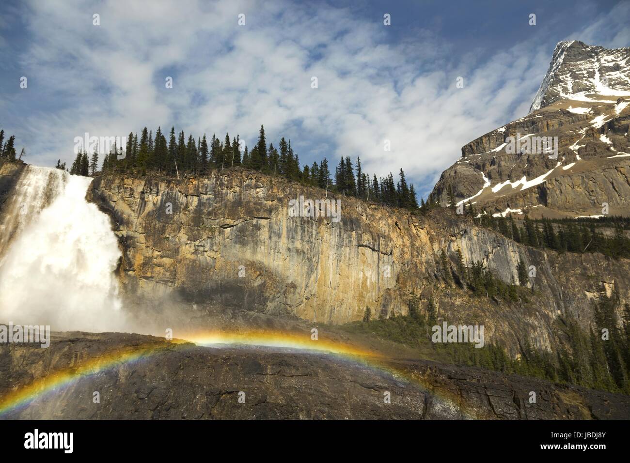 Scenic Emperor Falls and Waterfall Spray Rainbow on Berg Lake Hiking Trail Mount Robson Rocky Mountains British Columbia Canada Stock Photo
