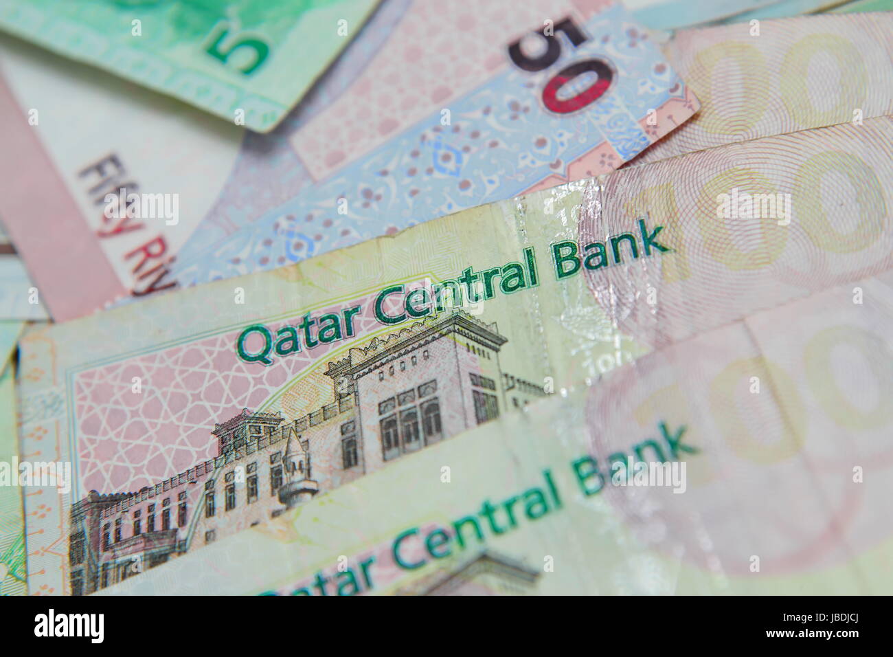 Qatari paper currency, riyal, closeup Stock Photo