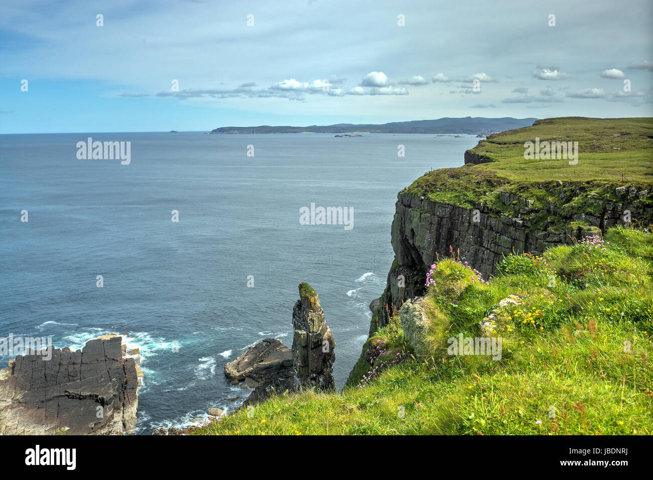 A clifftop view from the lovely Handa Island in the north-west of Scotland.   The Island has important seabird colonies. Stock Photo