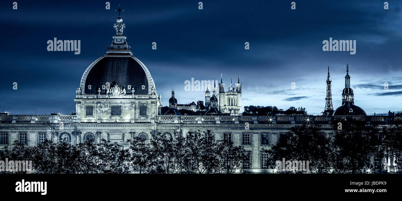 View of Lyon by night with special photographic processing Stock Photo