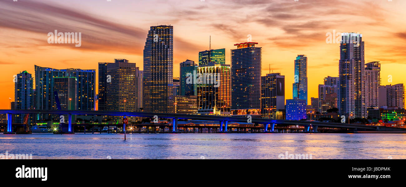 Famous cIty of Miami, Florida, summer sunset Stock Photo