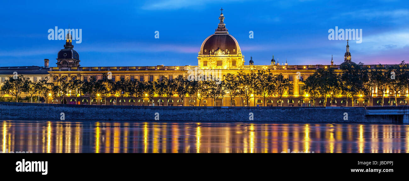 Lyon after sunset with Saone river Stock Photo