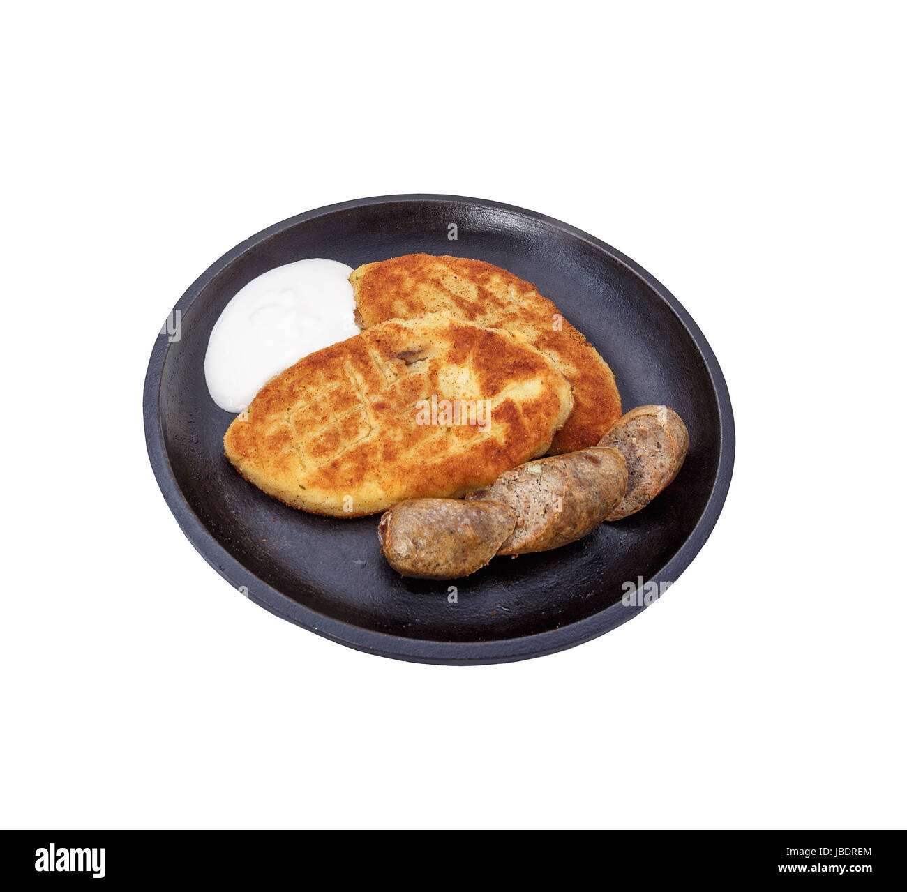 Fried sausages and potatofried pancakes with stuffing Stock Photo Alamy