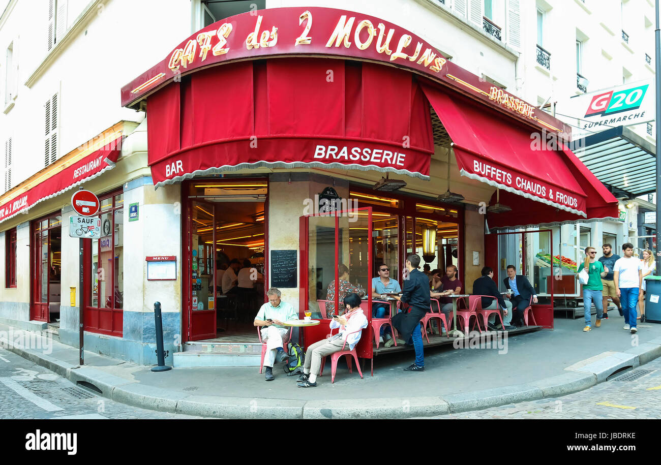 The Cafe des 2 Moulins French for 'Two Windmills' is a cafe in the Montmartre, Paris, France. Stock Photo